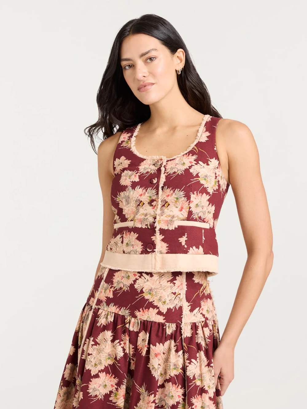 NWT Cinq à Sept Mae Bouquet Rowena Floral Canvas Vest Button Top